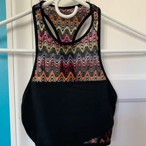 Aerie Black & Neon High-Neck Swim Top (XS)